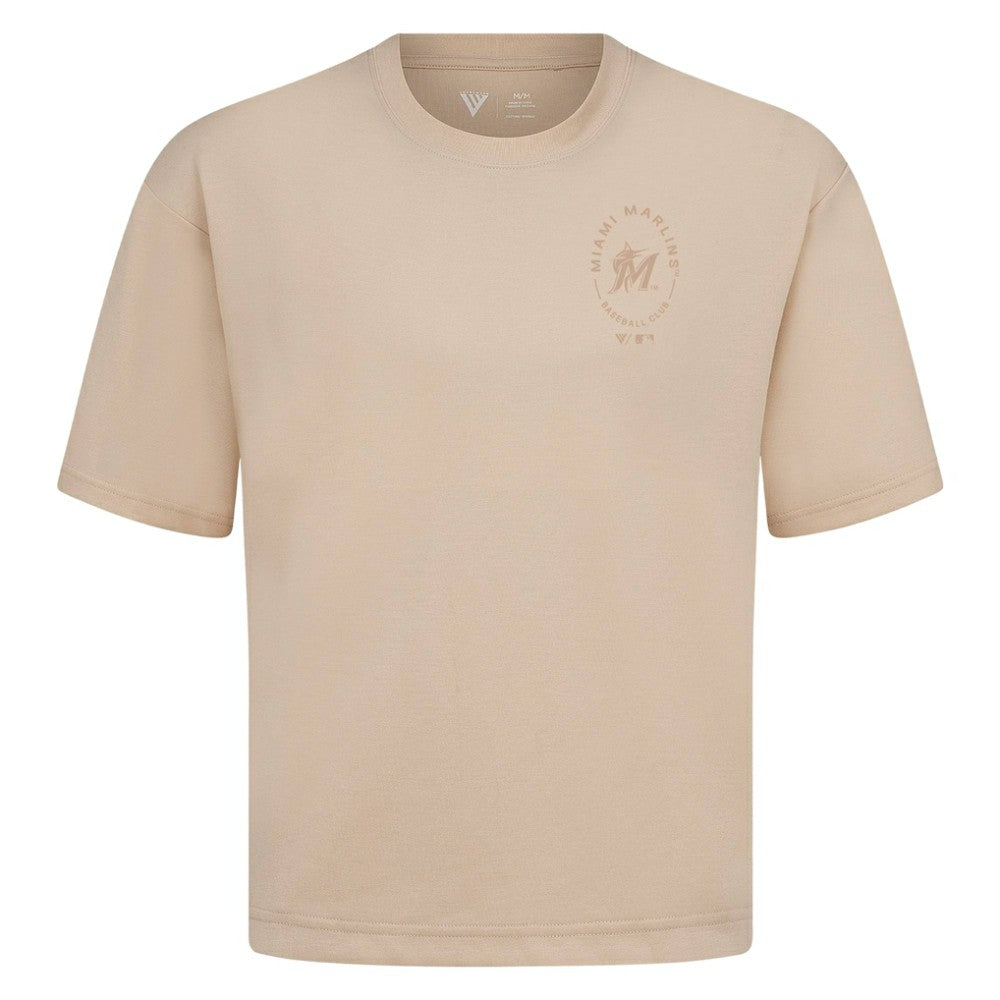 Miami Marlins Levelwear Signet Oversized Luxe Signature Knit T-Shirt - Khaki