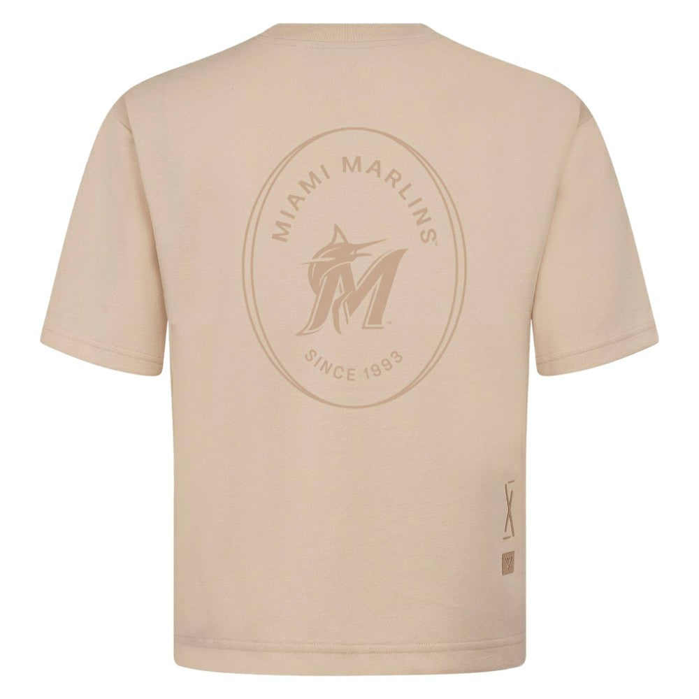 Miami Marlins Levelwear Signet Oversized Luxe Signature Knit T-Shirt - Khaki