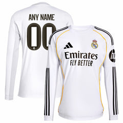 Real Madrid 2025/26 Home Replica Long Sleeve Custom Jersey - White | Adidas on sale