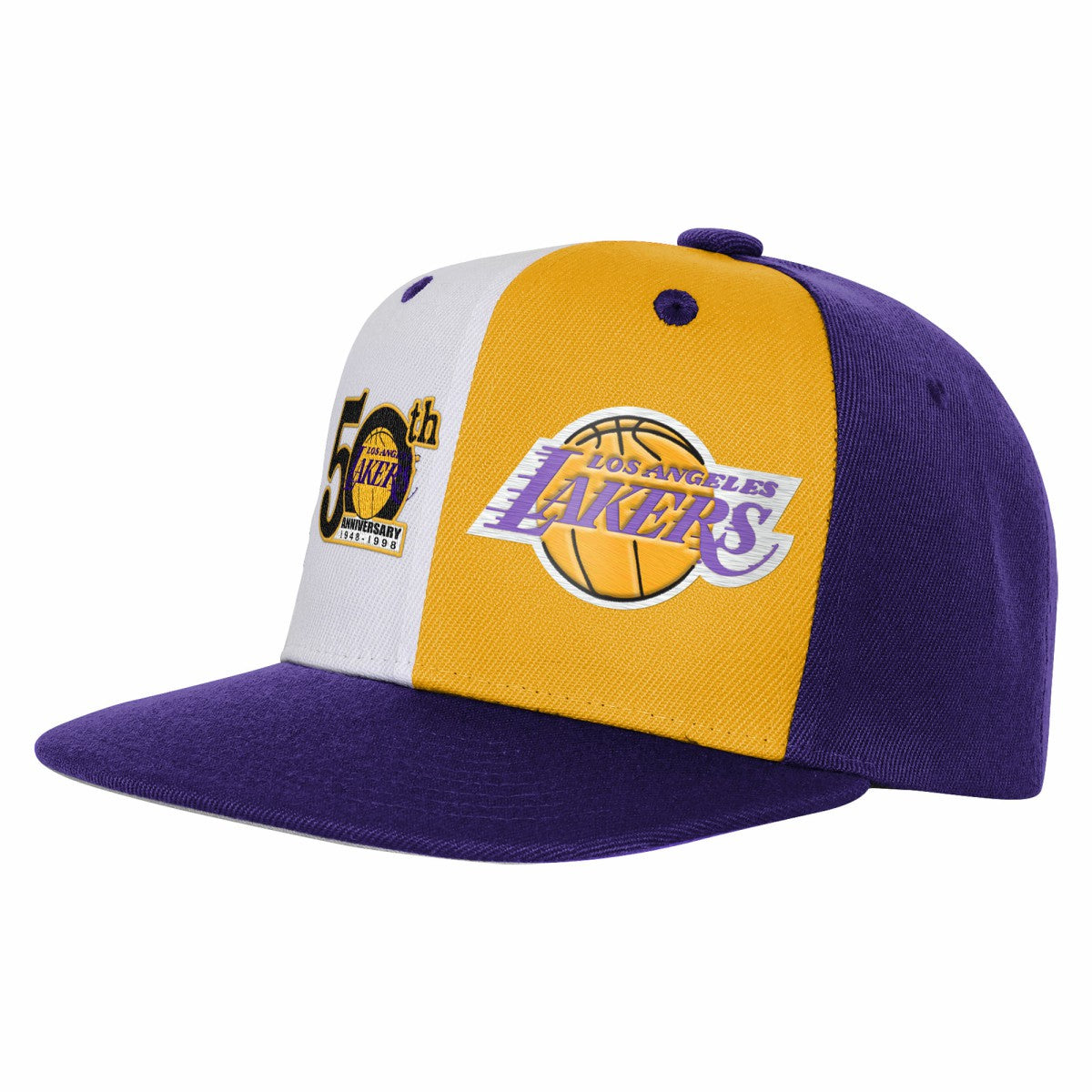 Los Angeles Lakers Youth 50th Anniversary Duo Front Snapback Hat - Purple | Mitchell & Ness on sale