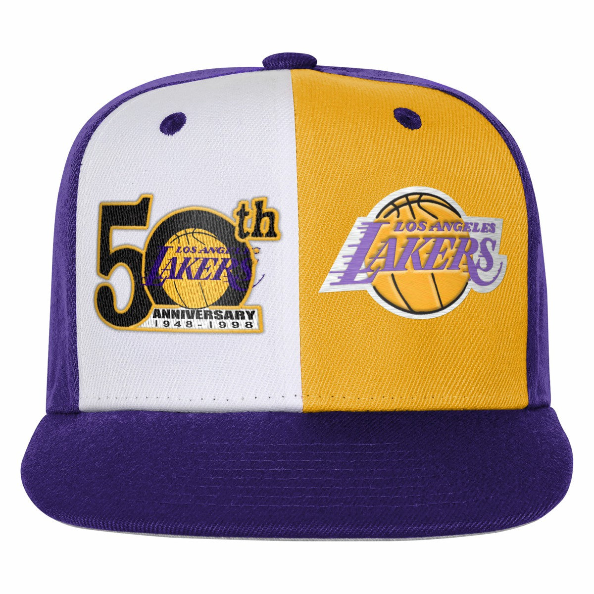 Los Angeles Lakers Youth 50th Anniversary Duo Front Snapback Hat - Purple | Mitchell & Ness on sale
