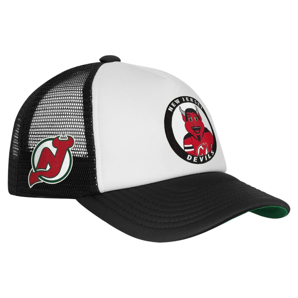 New Jersey Devils Mitchell & Ness Youth Mascot Adjustable Trucker Hat White