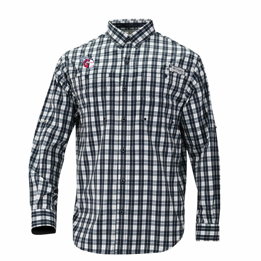 Cleveland Guardians Super Tamiami Omni-Shade Long Sleeve Button-Down Shirt - Navy | Columbia