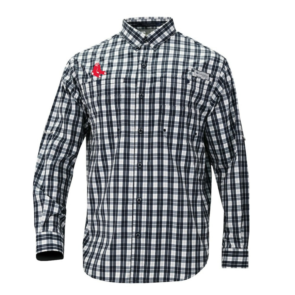 Boston Red Sox Super Tamiami Omni-Shade Long Sleeve Button-Down Shirt - Navy | Columbia