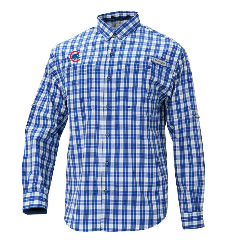 Chicago Cubs Super Tamiami Omni-Shade Long Sleeve Button-Down Shirt - Royal | Columbia