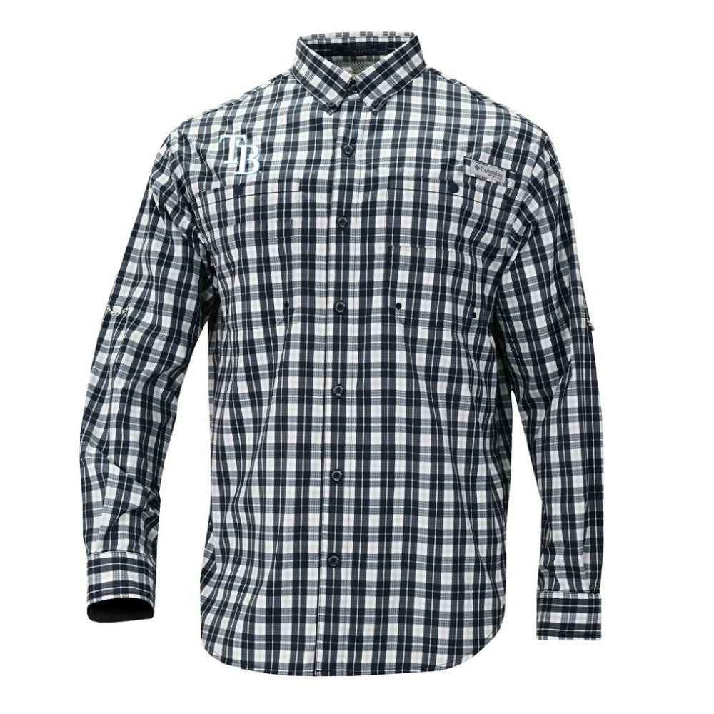 Tampa Bay Rays Super Tamiami Omni-Shade Long Sleeve Button-Down Shirt - Navy | Columbia