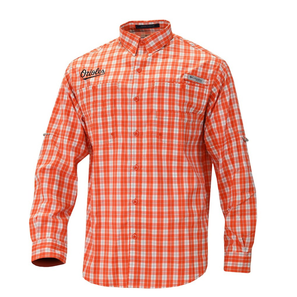 Baltimore Orioles Super Tamiami Omni-Shade Long Sleeve Button-Down Shirt - Orange | Columbia