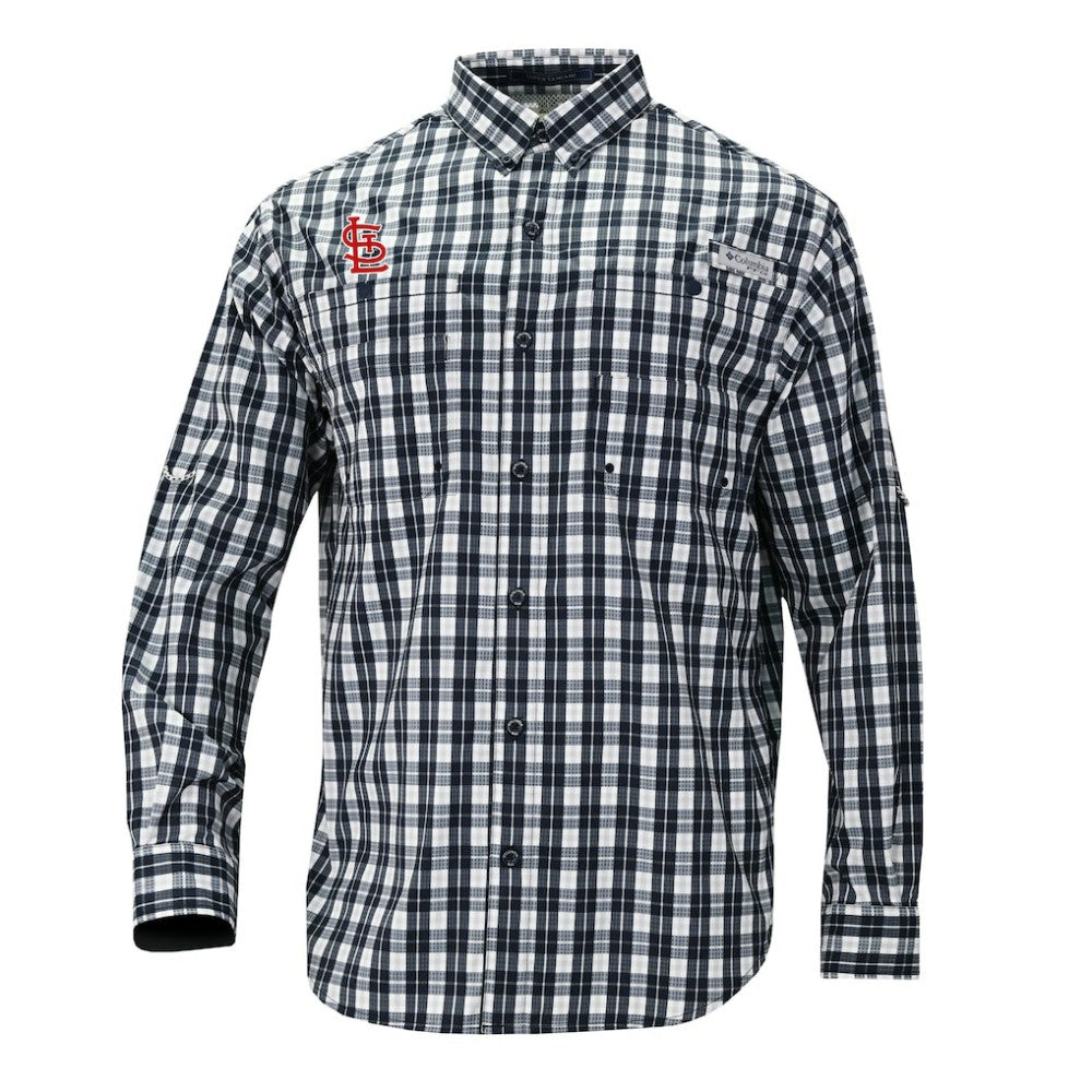 St. Louis Cardinals Super Tamiami Omni-Shade Long Sleeve Button-Down Shirt - Navy | Columbia