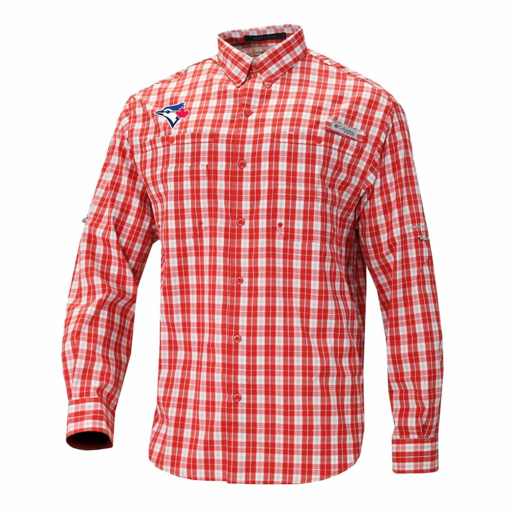 Toronto Blue Jays Super Tamiami Omni-Shade Long Sleeve Button-Down Shirt - Red | Columbia