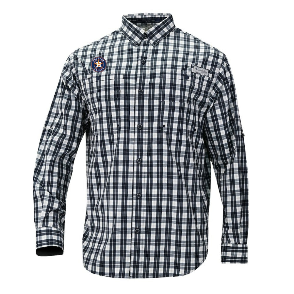 Houston Astros Super Tamiami Omni-Shade Long Sleeve Button-Down Shirt - Navy | Columbia