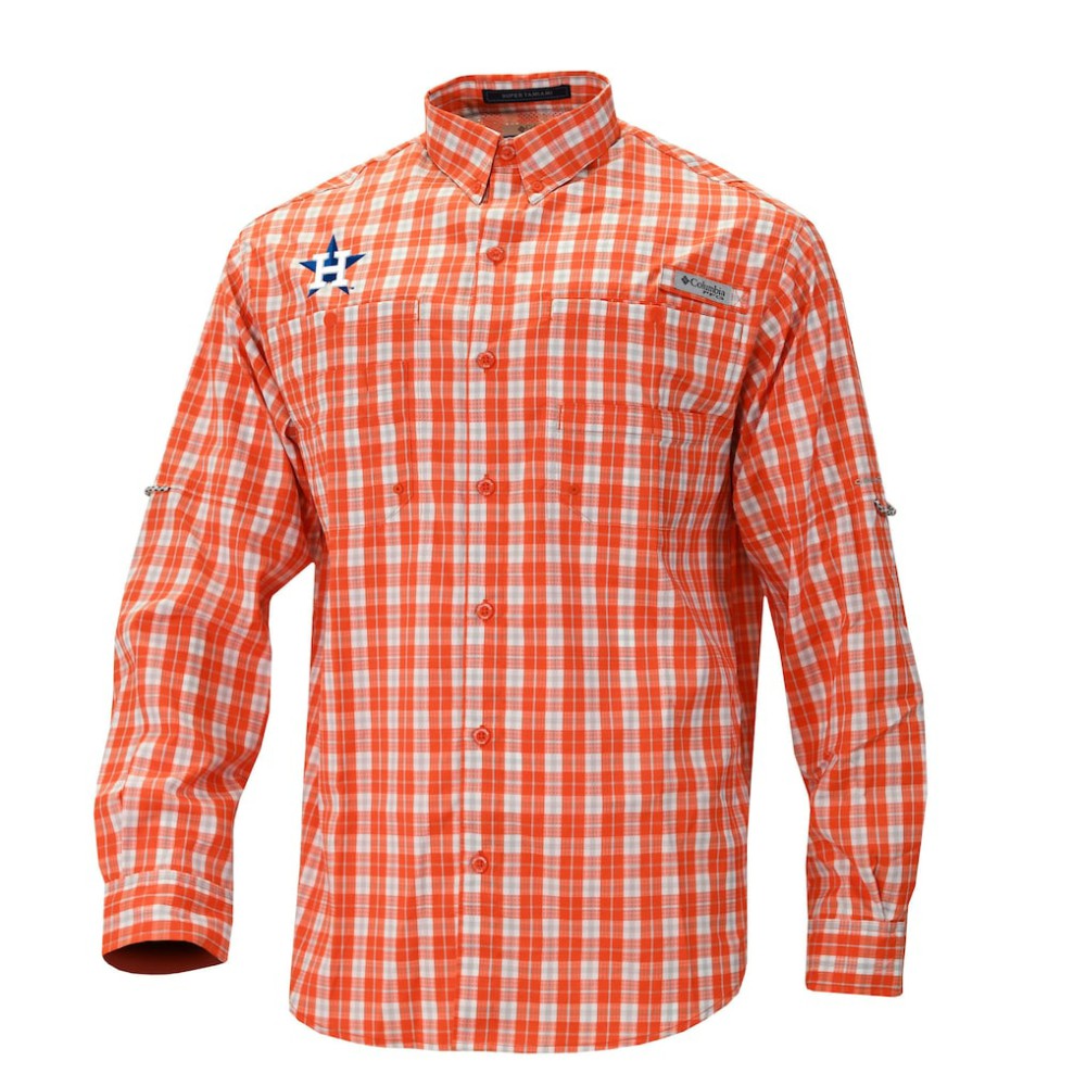 Houston Astros Super Tamiami Omni-Shade Long Sleeve Button-Down Shirt - Orange | Columbia