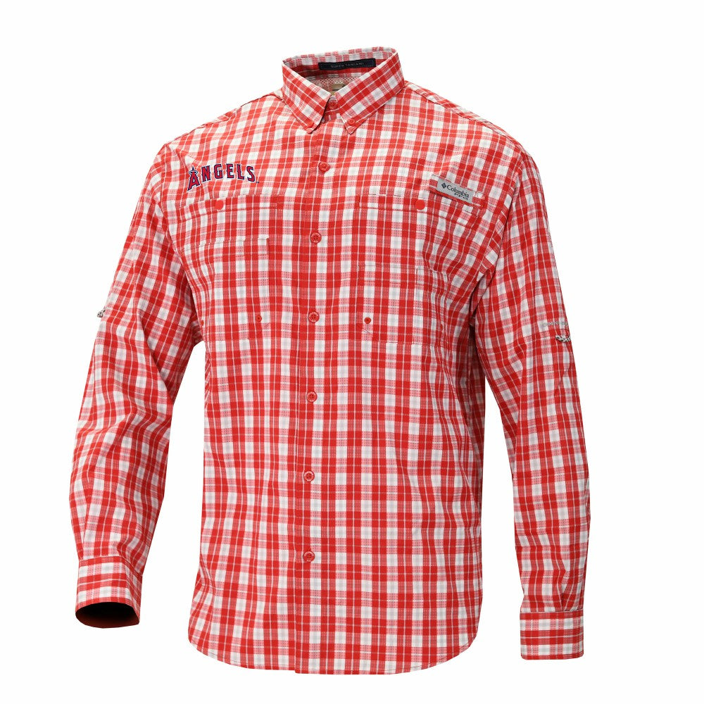 Los Angeles Angels Super Tamiami Omni-Shade Long Sleeve Button-Down Shirt - Red | Columbia
