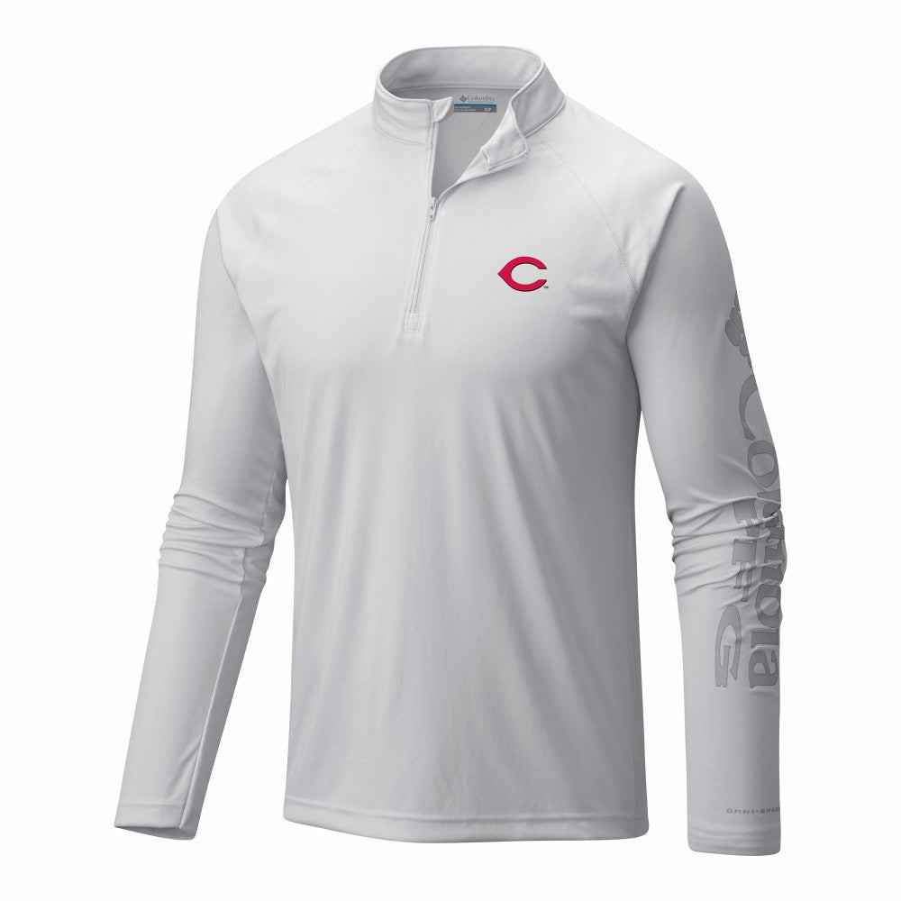 Cincinnati Reds Terminal Tackle Omni-Wick Raglan Quarter-Zip Pullover - White | Columbia