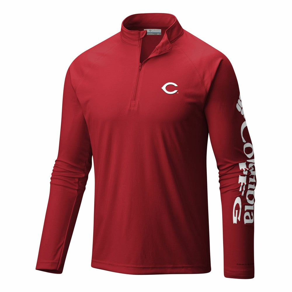Cincinnati Reds Terminal Tackle Omni-Wick Raglan Quarter-Zip Pullover - Red | Columbia