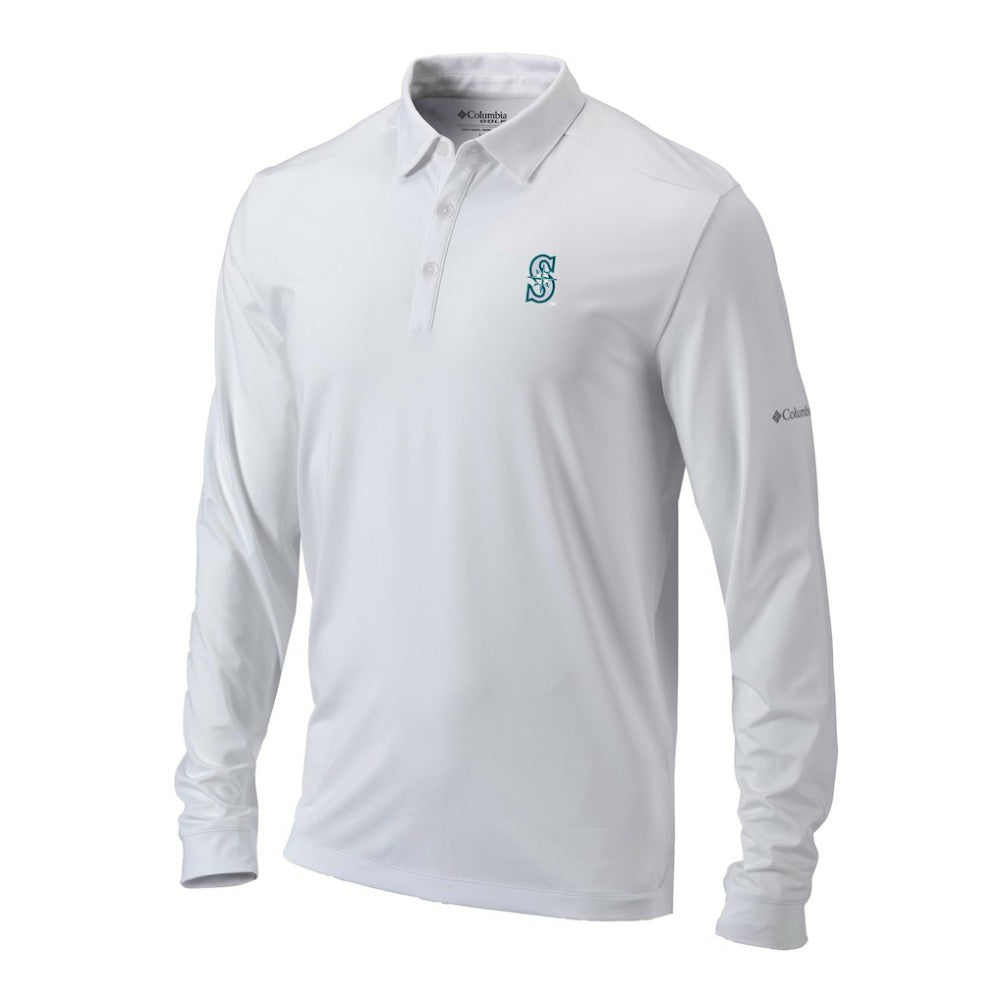 Seattle Mariners Omni-Wick Pin High Long Sleeve Polo - White | Columbia