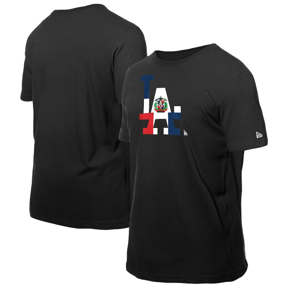 Los Angeles Dodgers Dominican Republic Flag Logo T-Shirt - Black | New Era