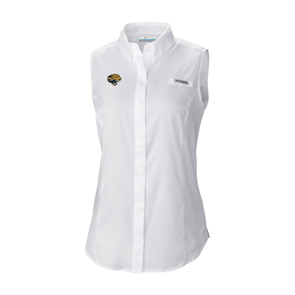 Jacksonville Jaguars Women's Historic Tamiami Omni-Shade Sleeveless Button-Up Shirt - White cheap