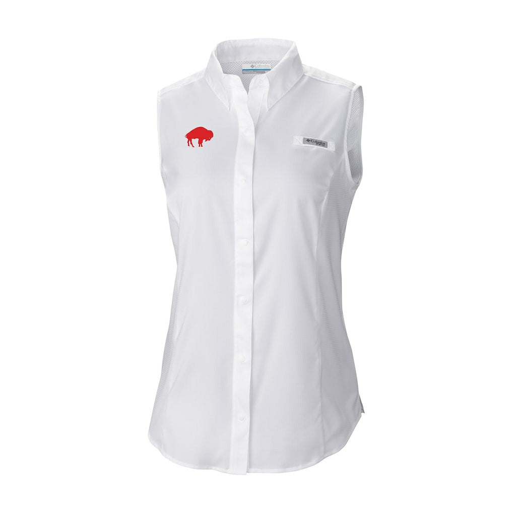 Buffalo Bills Women's Historic Tamiami Omni-Shade Sleeveless Button-Up Shirt - White cheap