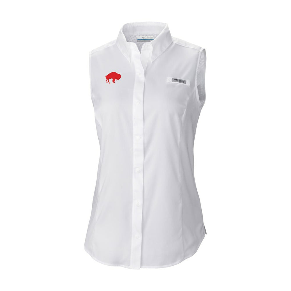 Buffalo Bills Women's Historic Tamiami Omni-Shade Sleeveless Button-Up Shirt - White cheap