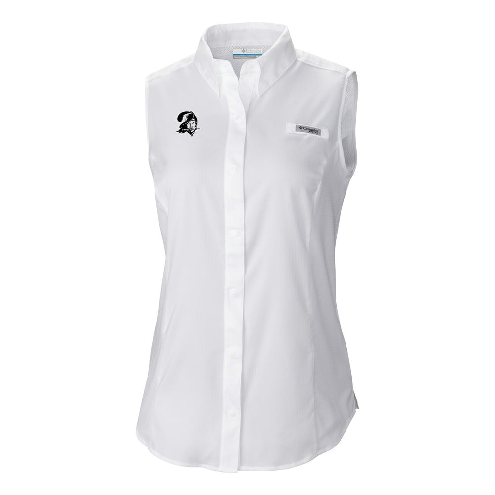 Tampa Bay Buccaneers Women's Historic Tamiami Omni-Shade Sleeveless Button-Up Shirt - White on sale