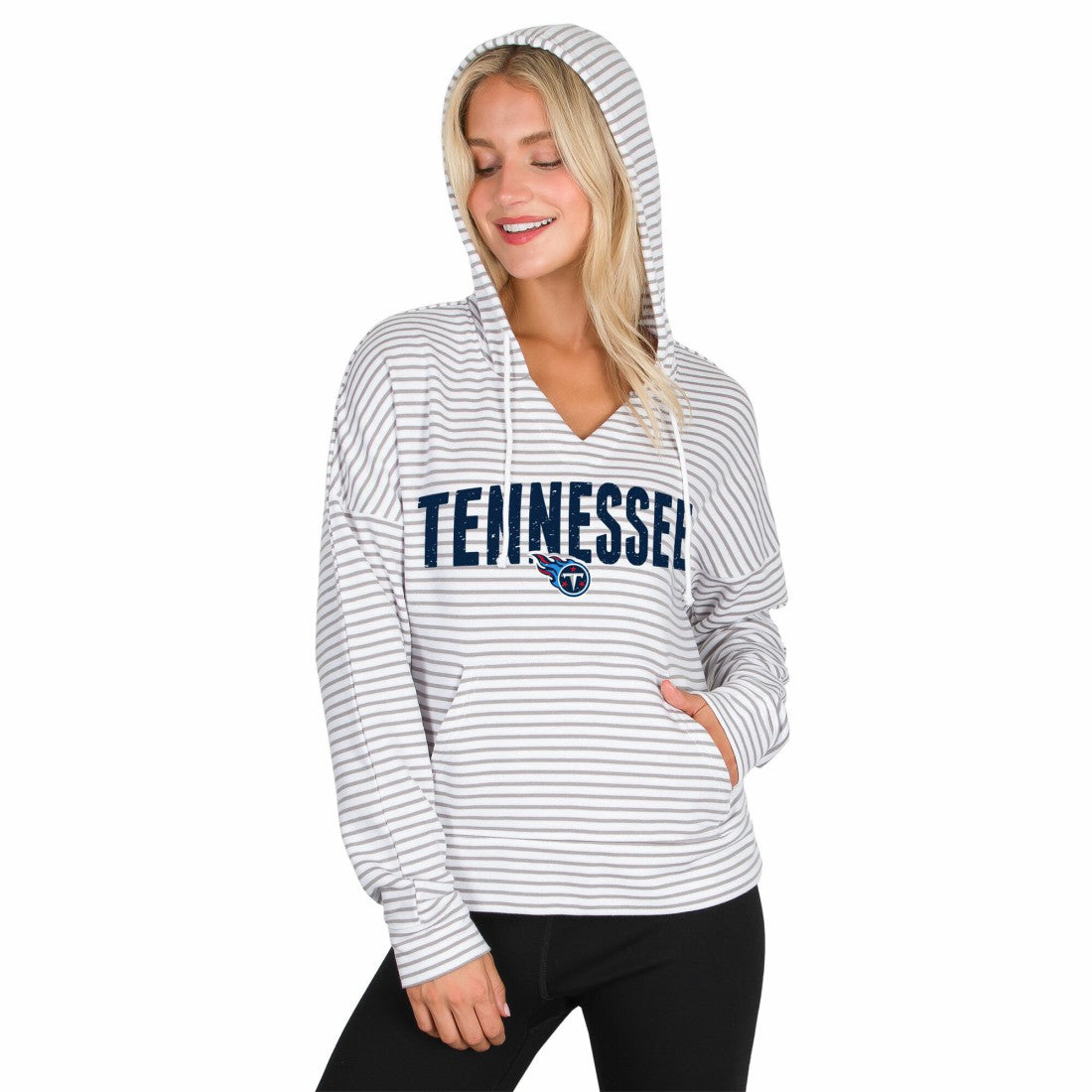 Tennessee Titans Concepts Sport Women's Liftoff Striped V-Neck Hoodie - White/Gray on sale