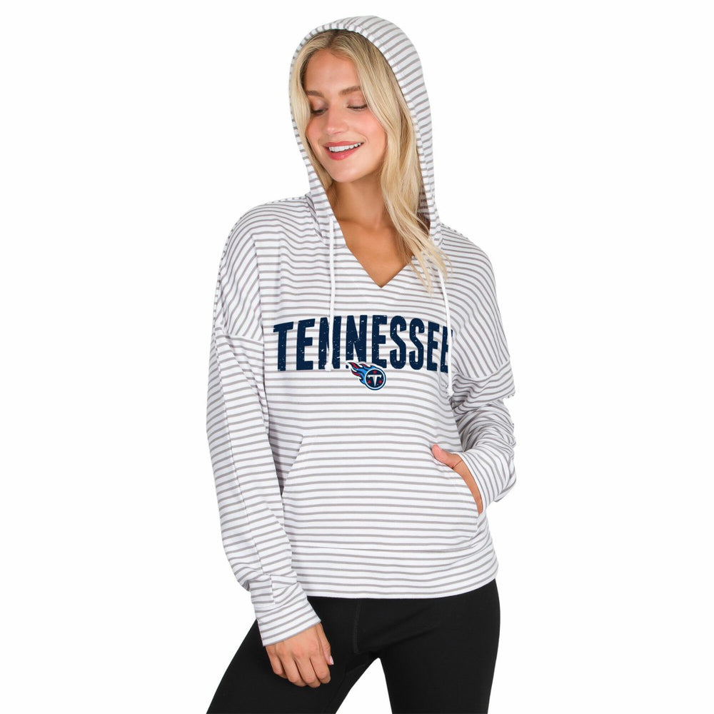 Tennessee Titans Concepts Sport Women's Liftoff Striped V-Neck Hoodie - White/Gray on sale