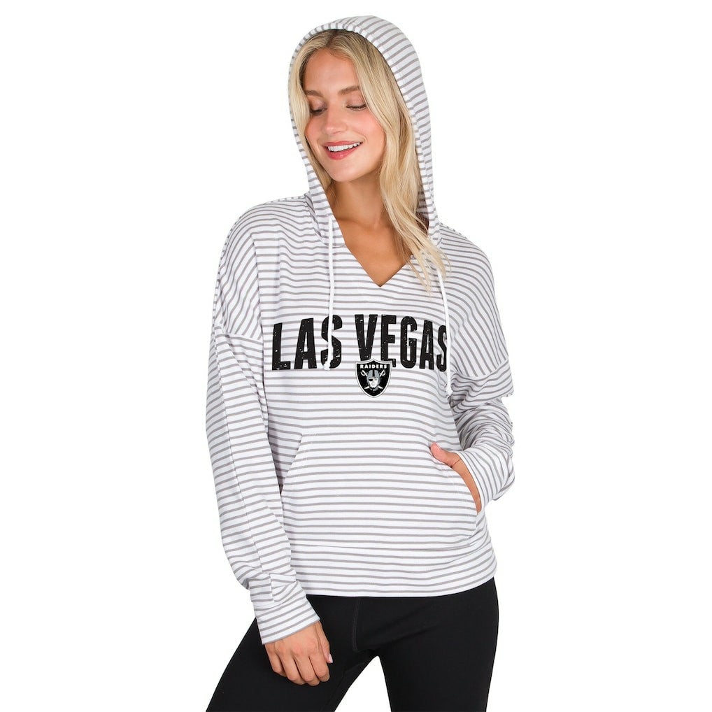 Las Vegas Raiders Concepts Sport Women's Liftoff Striped V-Neck Hoodie - White/Gray discount