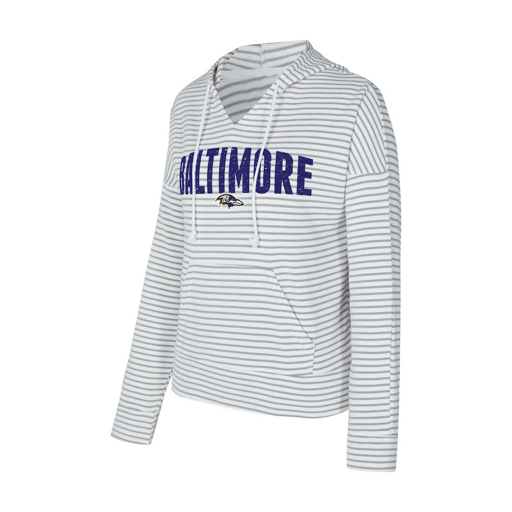 Baltimore Ravens Concepts Sport Women's Liftoff Striped V-Neck Hoodie - White/Gray on sale