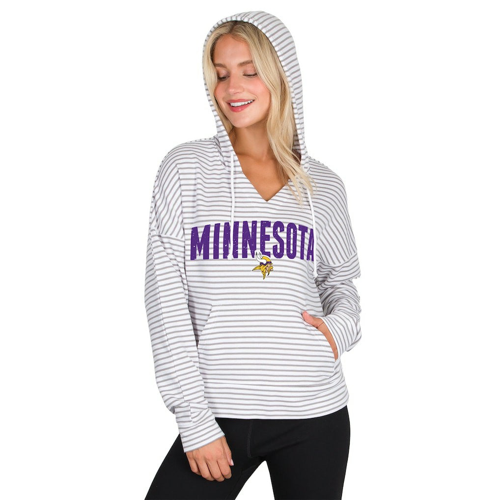 Minnesota Vikings Concepts Sport Women's Liftoff Striped V-Neck Hoodie - White/Gray cheap