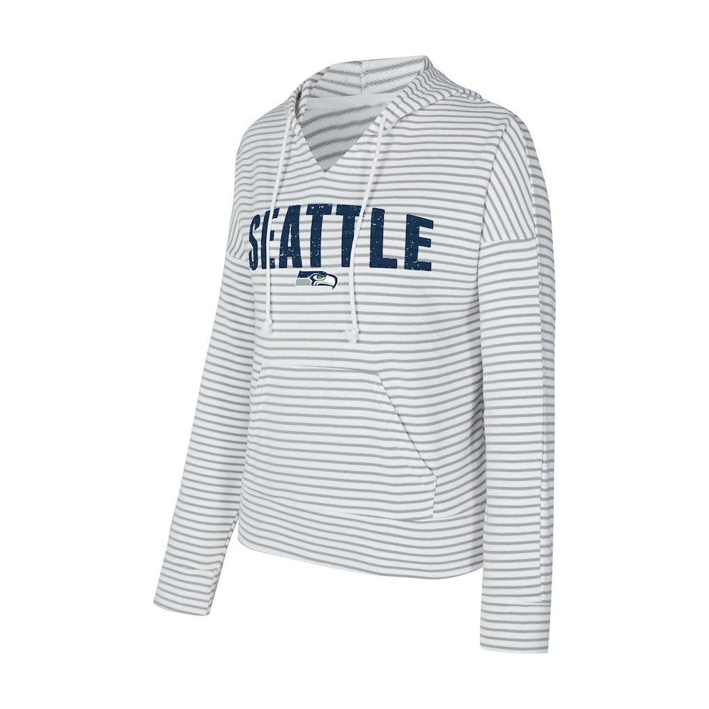 Seattle Seahawks Concepts Sport Women's Liftoff Striped V-Neck Hoodie - White/Gray online