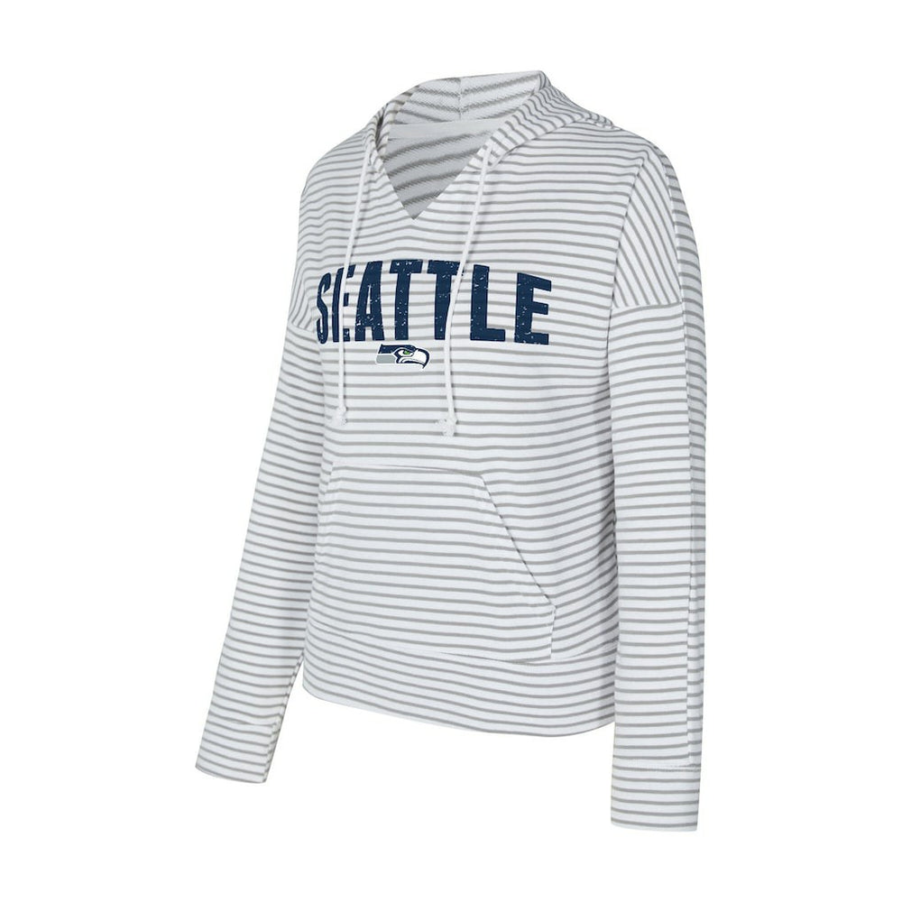 Seattle Seahawks Concepts Sport Women's Liftoff Striped V-Neck Hoodie - White/Gray online