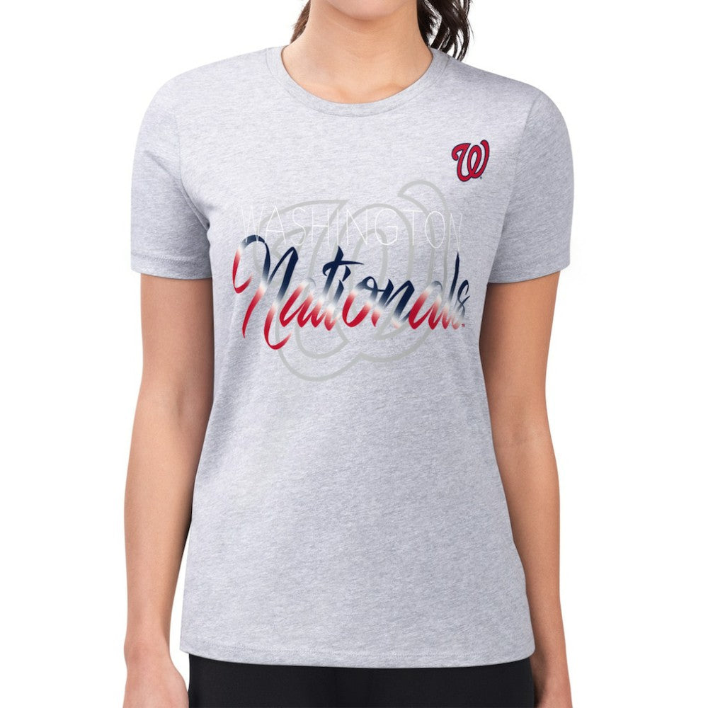 Washington Nationals G-III 4Her by Carl Banks Women's Super-Slim Fit Lightweight Shadow Logo Graphic T-Shirt - Heather Gray