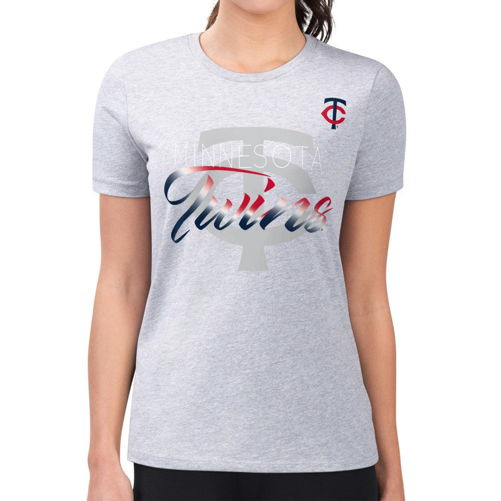 Minnesota Twins G-III 4Her by Carl Banks Women's Super-Slim Fit Lightweight Shadow Logo Graphic T-Shirt - Heather Gray