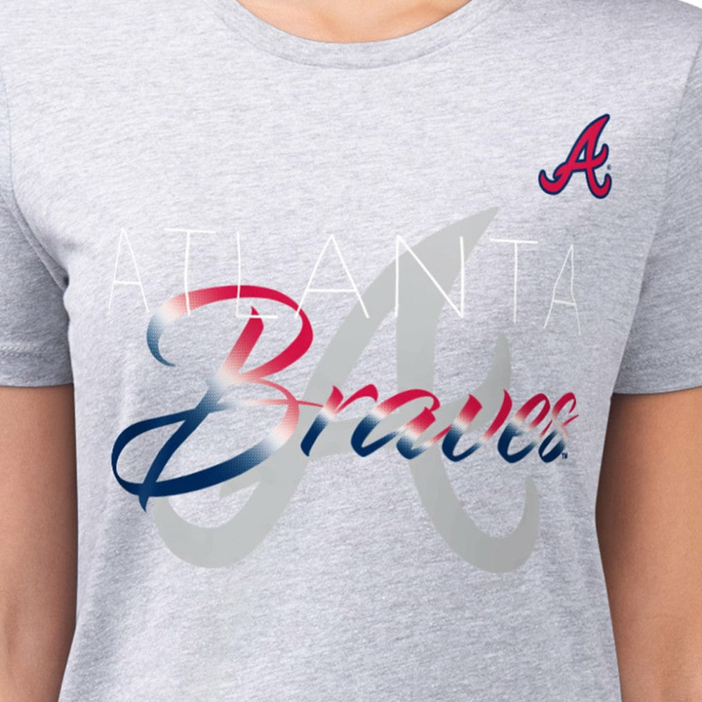 Atlanta Braves G-III 4Her by Carl Banks Women's Super-Slim Fit Lightweight Shadow Logo Graphic T-Shirt - Heather Gray