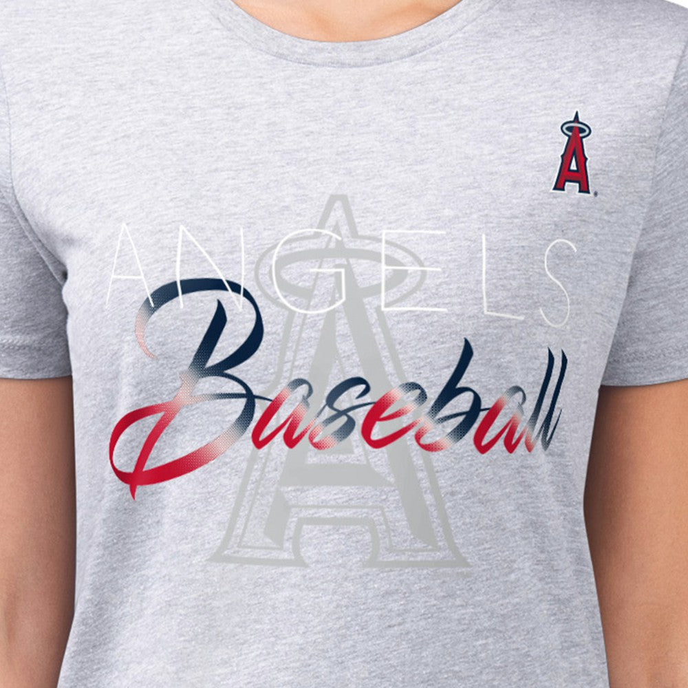 Los Angeles Angels G-III 4Her by Carl Banks Women's Super-Slim Fit Lightweight Shadow Logo Graphic T-Shirt - Heather Gray