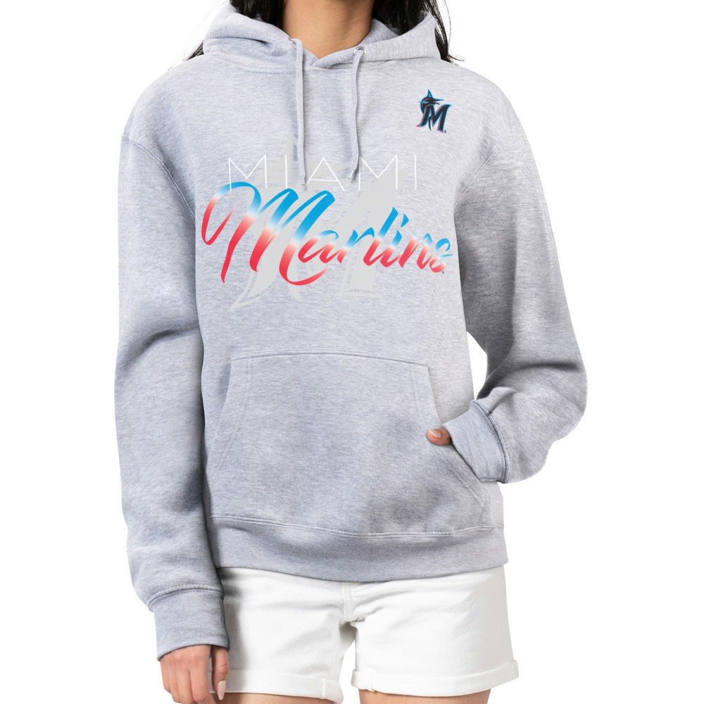 Miami Marlins G-III 4Her by Carl Banks Women's Shadow Logo Graphic Pullover Hoodie - Heather Gray