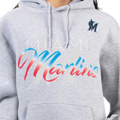 Miami Marlins G-III 4Her by Carl Banks Women's Shadow Logo Graphic Pullover Hoodie - Heather Gray