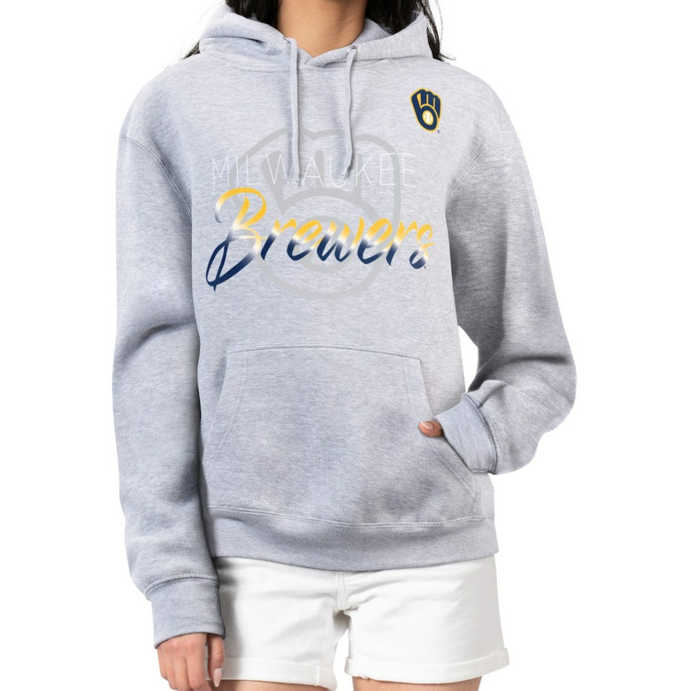 Milwaukee Brewers G-III 4Her by Carl Banks Women's Shadow Logo Graphic Pullover Hoodie - Heather Gray