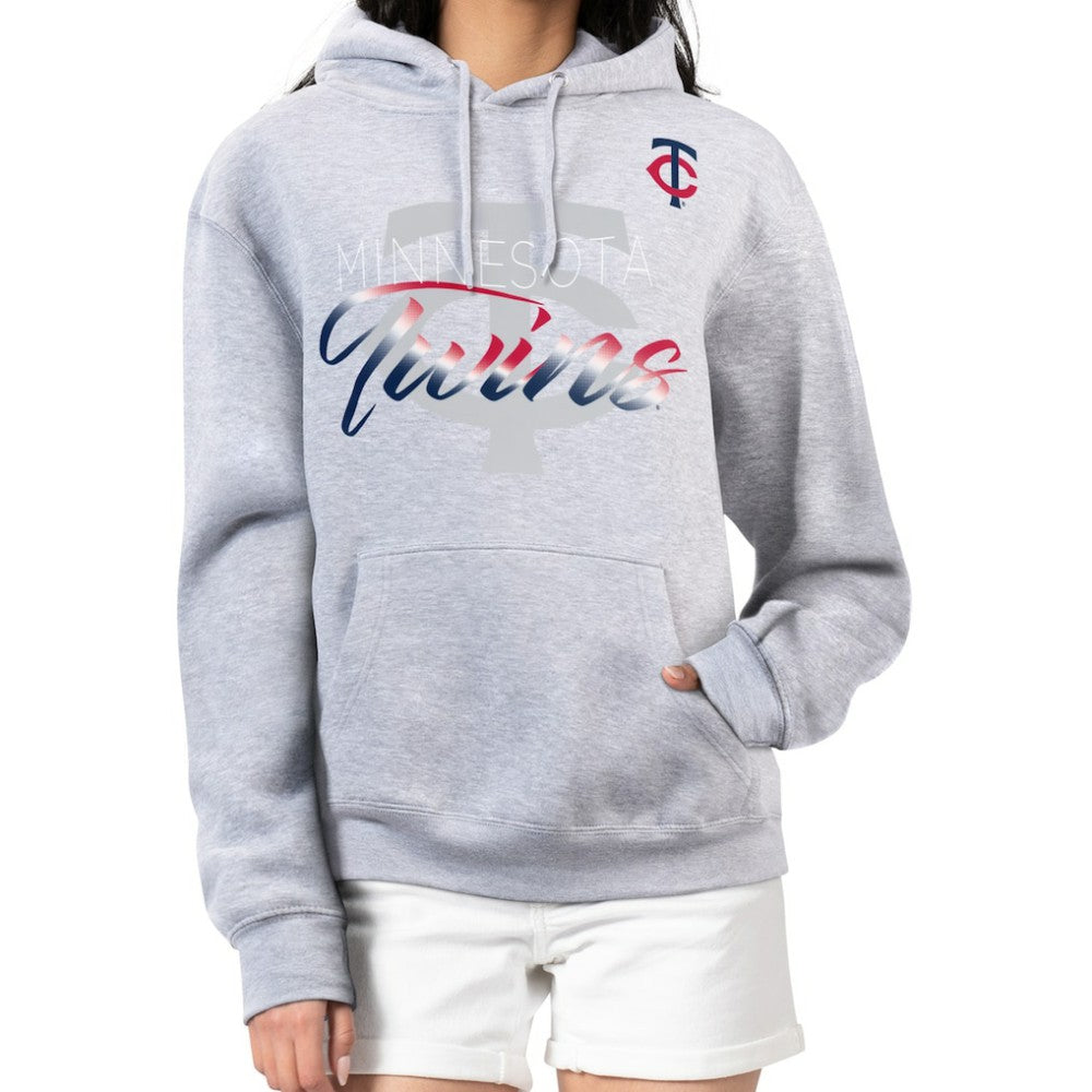 Minnesota Twins G-III 4Her by Carl Banks Women's Shadow Logo Graphic Pullover Hoodie - Heather Gray