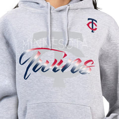 Minnesota Twins G-III 4Her by Carl Banks Women's Shadow Logo Graphic Pullover Hoodie - Heather Gray