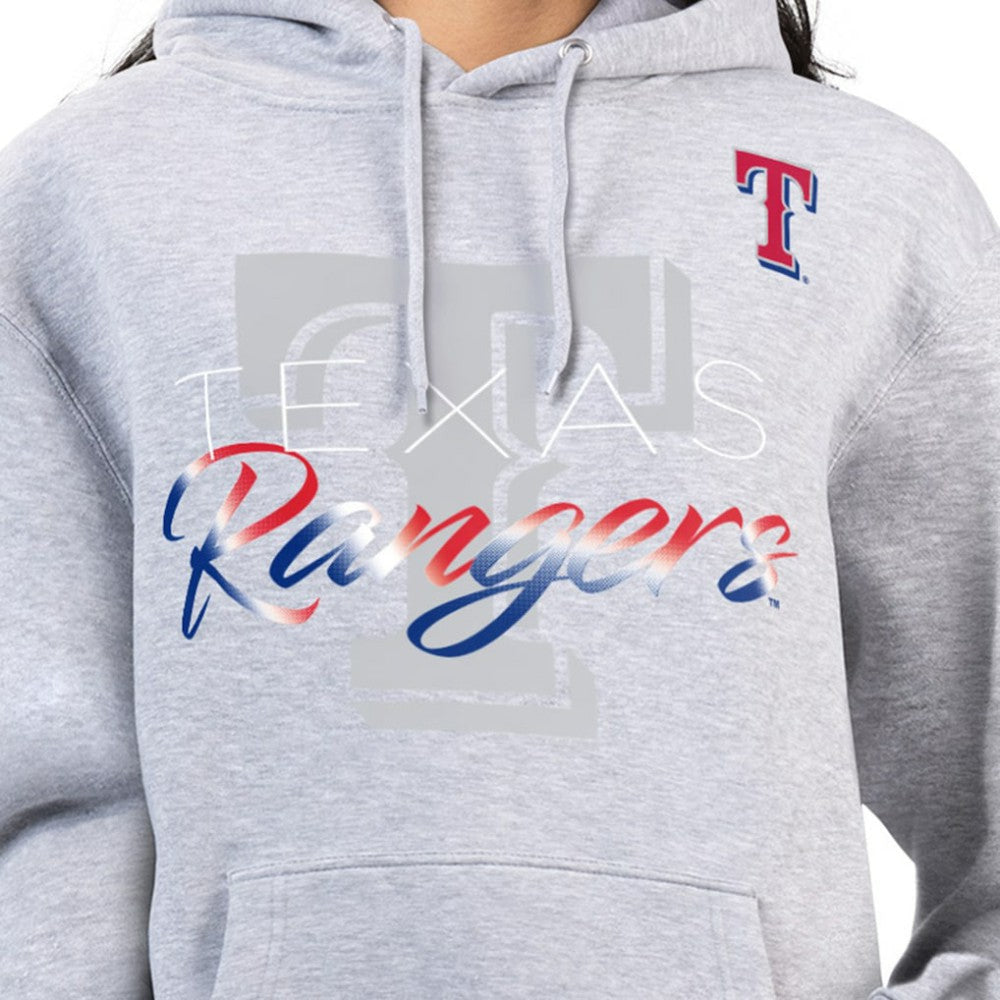 Texas Rangers G-III 4Her by Carl Banks Women's Shadow Logo Graphic Pullover Hoodie - Heather Gray