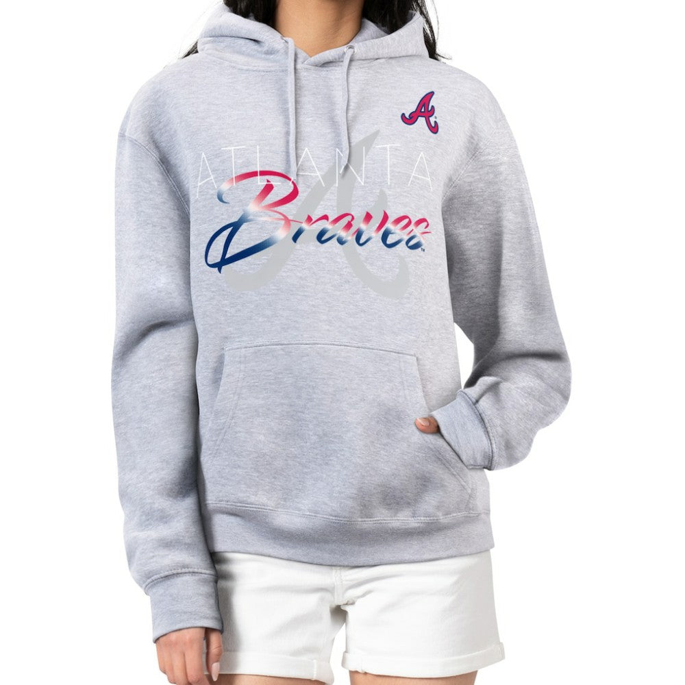 Atlanta Braves G-III 4Her by Carl Banks Women's Shadow Logo Graphic Pullover Hoodie - Heather Gray