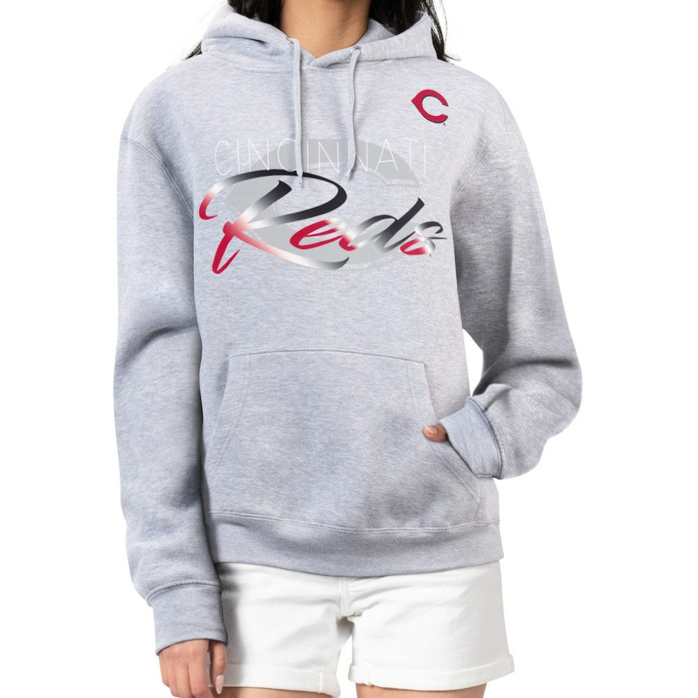 Cincinnati Reds G-III 4Her by Carl Banks Women's Shadow Logo Graphic Pullover Hoodie - Heather Gray