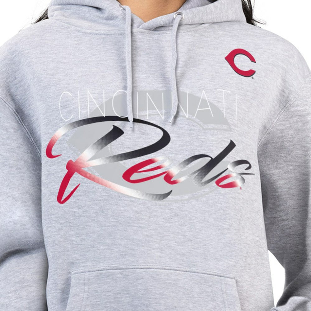 Cincinnati Reds G-III 4Her by Carl Banks Women's Shadow Logo Graphic Pullover Hoodie - Heather Gray