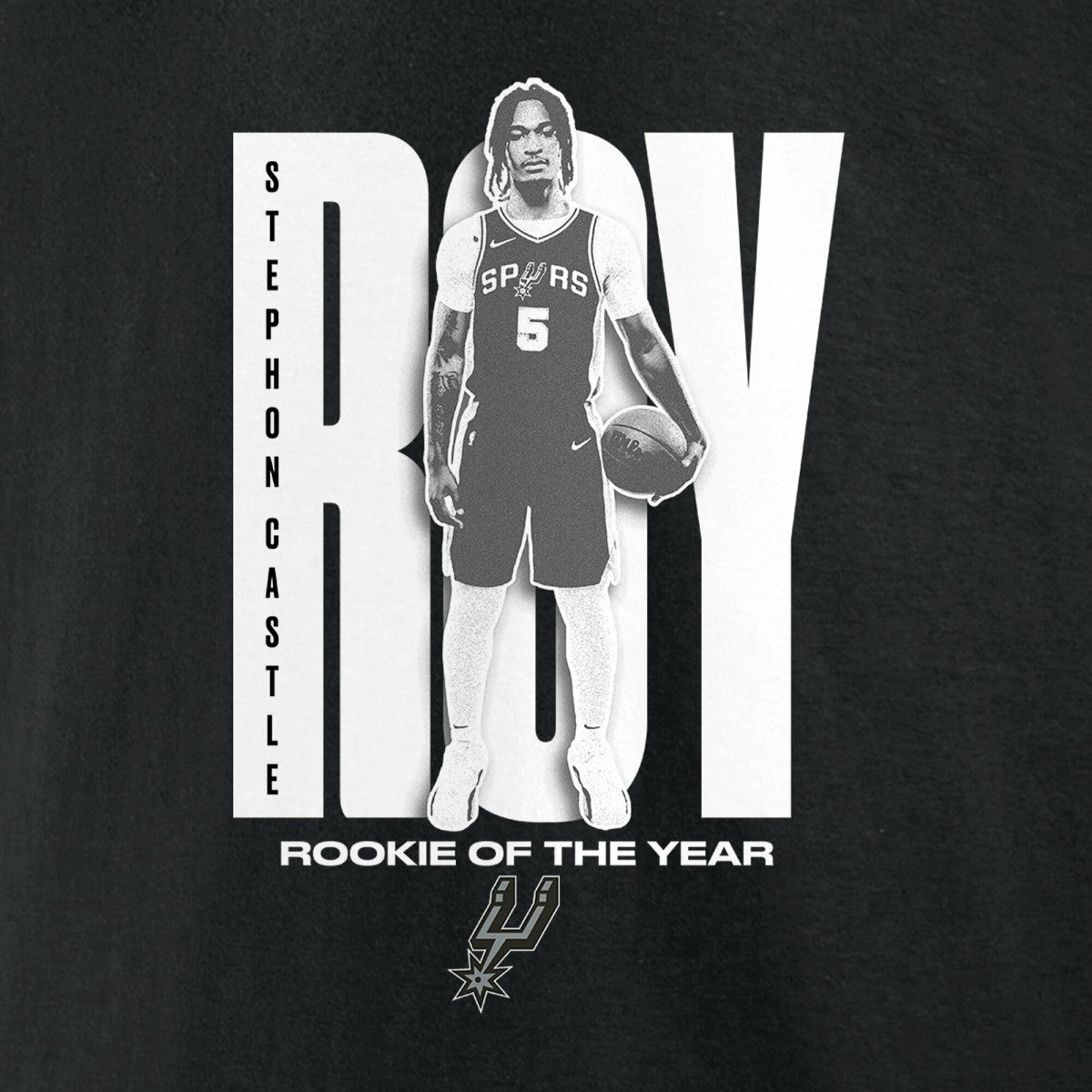 Stephon Castle San Antonio Spurs 2025 NBA Rookie of the Year T-Shirt - Black discount