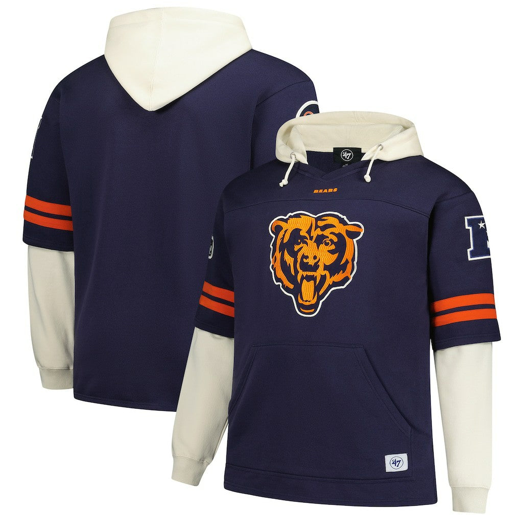 Chicago Bears '47 Big & Tall Split Zone Cornerback V-Neck Hoodie - Navy for sale
