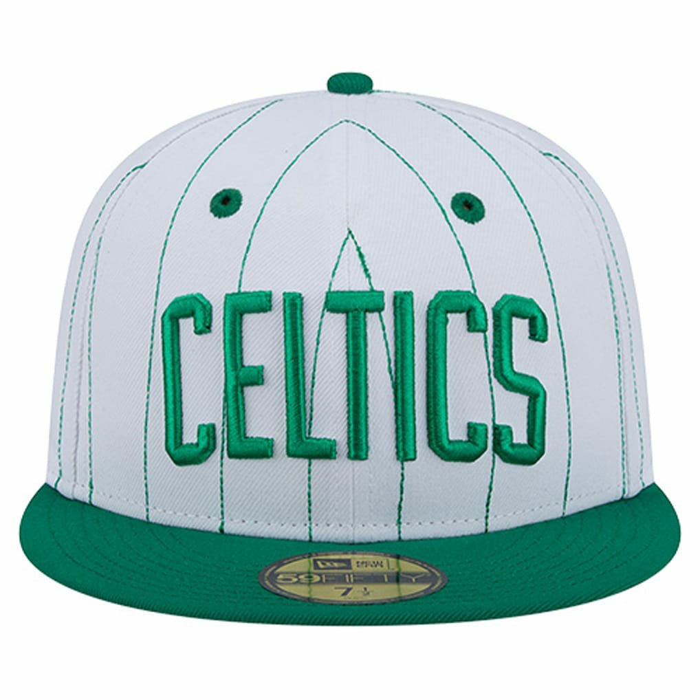 Boston Celtics Wordmark Pinstripe 59FIFTY Fitted Hat - White | New Era on sale