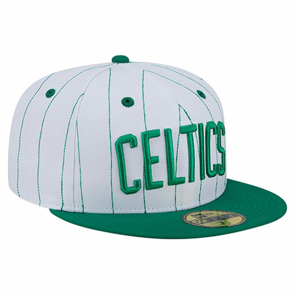 Boston Celtics Wordmark Pinstripe 59FIFTY Fitted Hat - White | New Era on sale