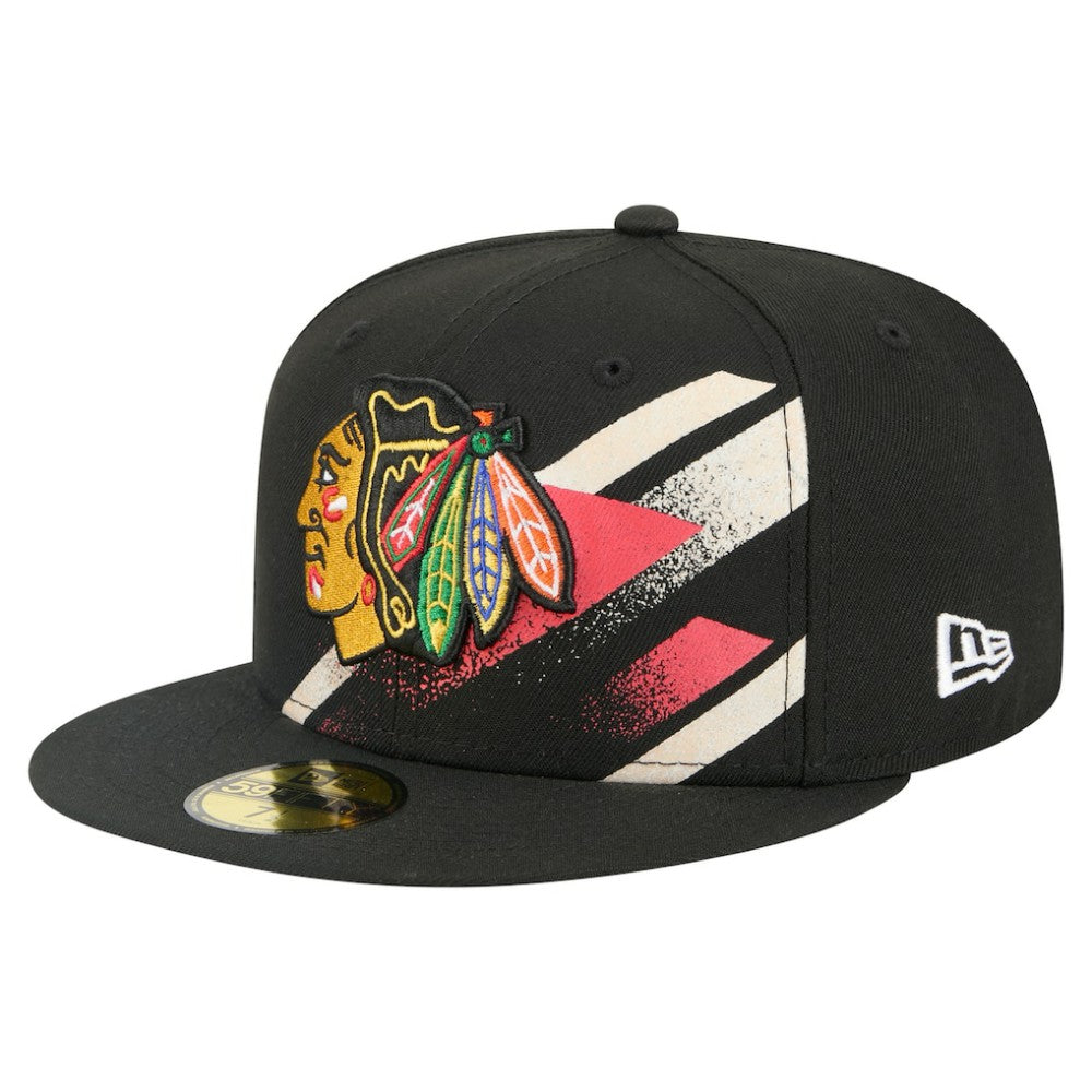 Chicago Blackhawks New Era Faded Lines 59FIFTY Fitted Hat Black