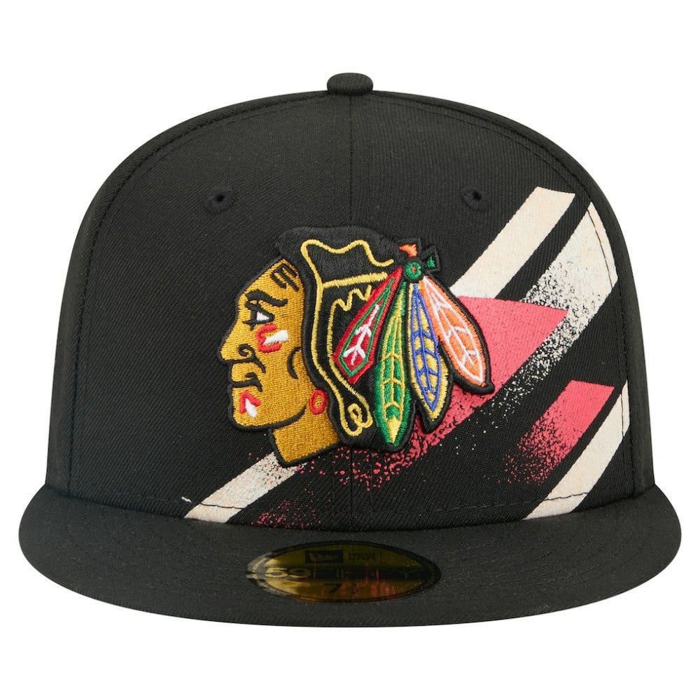 Chicago Blackhawks New Era Faded Lines 59FIFTY Fitted Hat Black